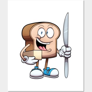 Bread Character With Knife And Butter Posters and Art